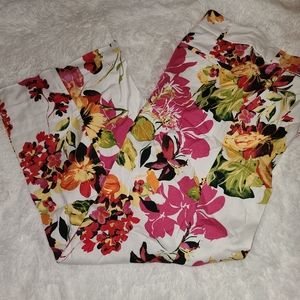 White floral wide leg pants